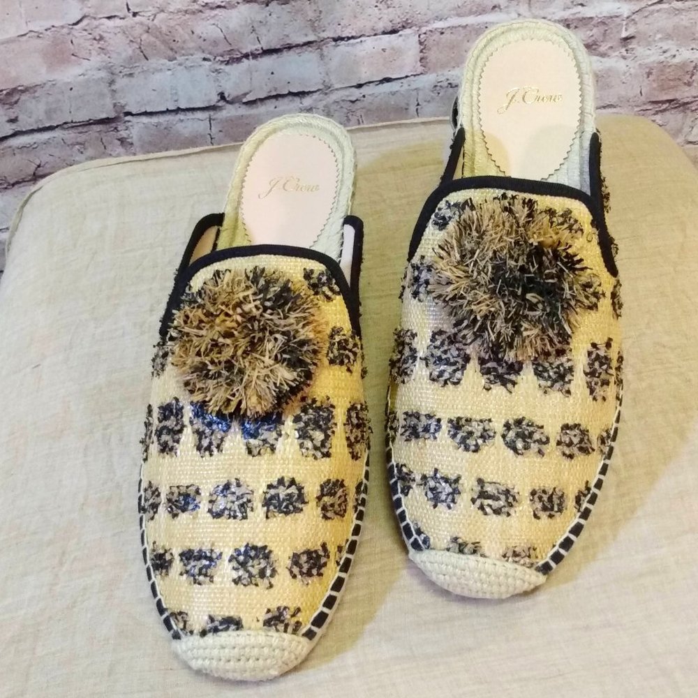 NWOB J. Crew Straw PomPom Espadrille Mule Size 10M